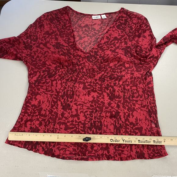 Cato Sheer Babydoll Top Womens XL Red Beaded V Neck Bell Sleeve Whimsigoth Boho - Picture 8 of 14